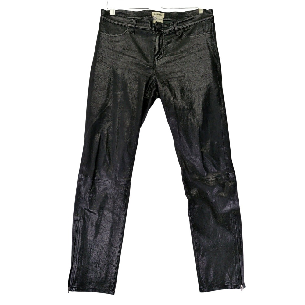 LAGENCE 100% Lamb Leather Pants Black Skinny Zip Moto‎ Punk Womens Size 31 Large